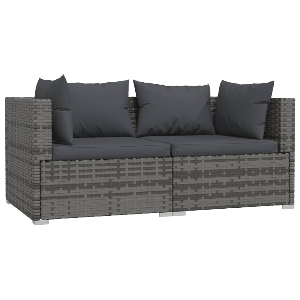 2 Seater Sofa with Cushions Grey PE Rattan