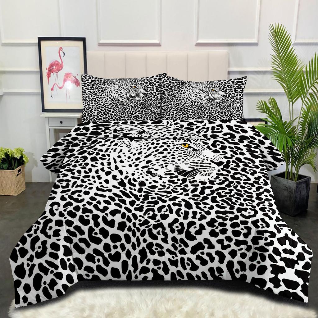 Leopard Leopard Print Fat Quilt Printing Home Textile Quilt Printing Feather Silk Cotton Three Piece Quilt Cover