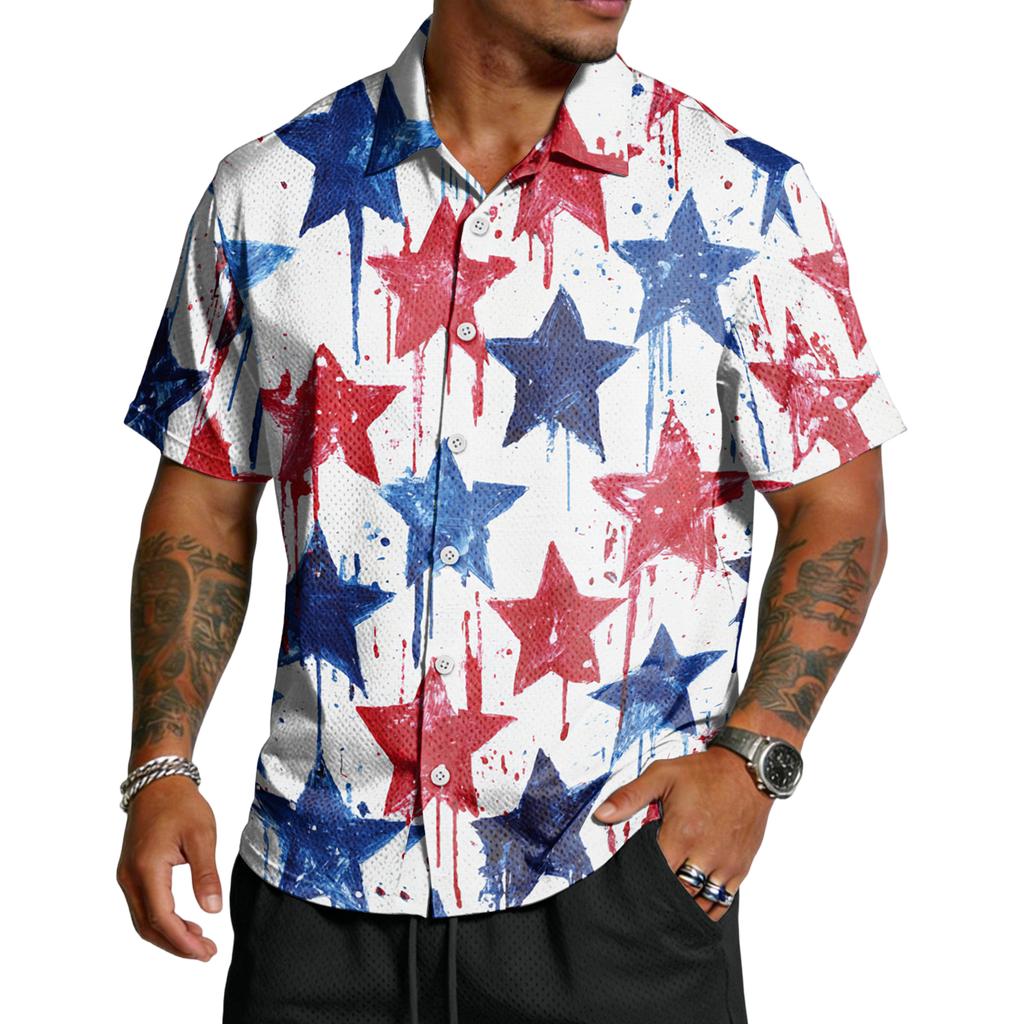 Men's Casual Independence Day Printed Lar Lightweight Breathable Short Sleeve Shirt