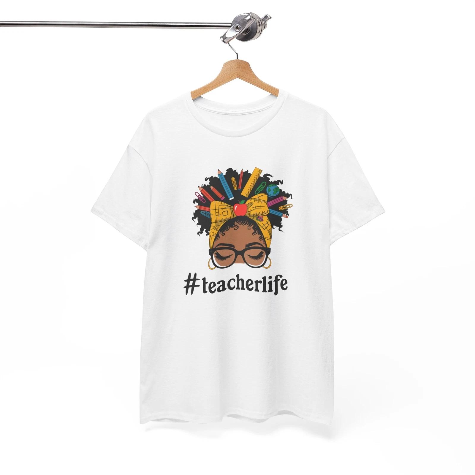 Love Teaching T-Shirt | Afro Messy Bun Teacher Life Shirt S