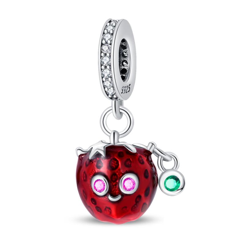 Kupferfarbene Erdbeer-Kirsch-Apfel-Avocado-Frucht-Anhänger Perlen Passend für Qikaola Original Armbänder Feiner DIY Geburtstagsschmuck