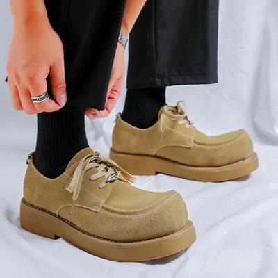 Skórzane buty z dużą cholewką Męskie antywelurowe niskie buty botki rabarbarowe na grubej podeszwie podwyższające brytyjski styl wysokiej klasy buty Derby 24331-R
