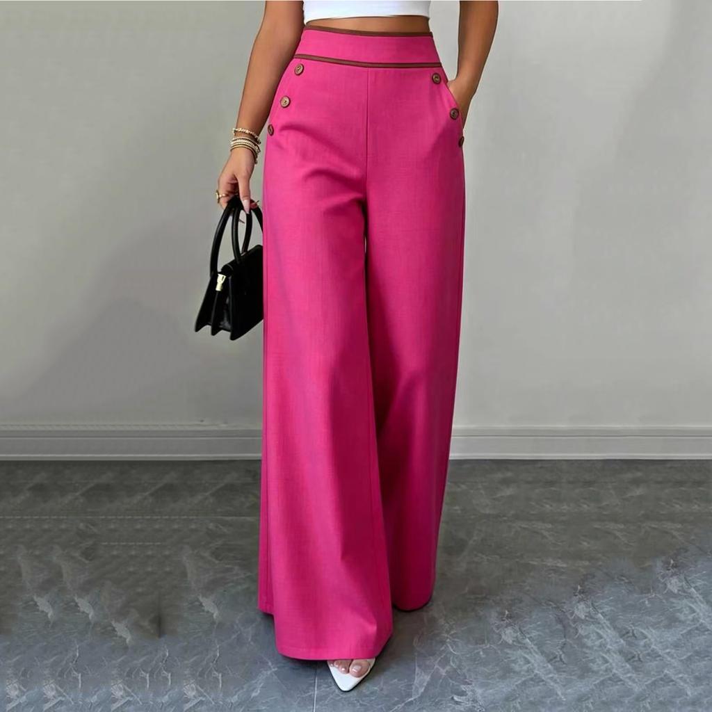 Women High Waist Wide Leg Pants Button Detail Straight Leg Casual Trousers Lightweight Loose Fit Bottoms for Everyday Wear