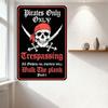 Pirates Only Trespassing Warning Metal Tin Sign Skull & Crossed Swords Gothic Style Red Border Plank Decor for Man Cave Bar Rest