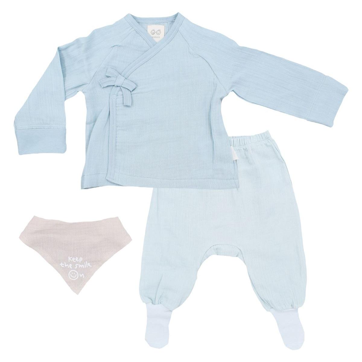 

Andywawa AC23721 Baby Home Муслиновый комплект детского нижнего белья из 3 предметов, синий