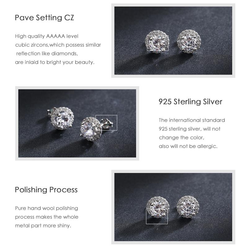 Damen-Ohrstecker, 925er-Sterlingsilber, Zirkon-Schmuck, weißer Kristall-Ohrring, Geschenk für Frauen