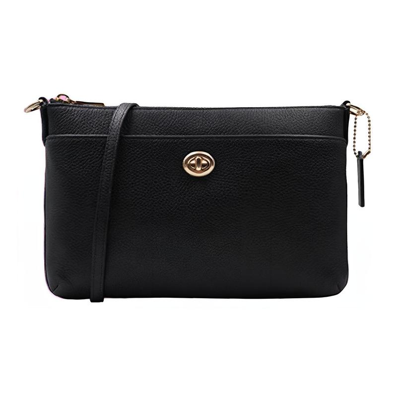 

COACH Polly 26 turn-lock zipper cowhide shoulder bag medium women s black чорний