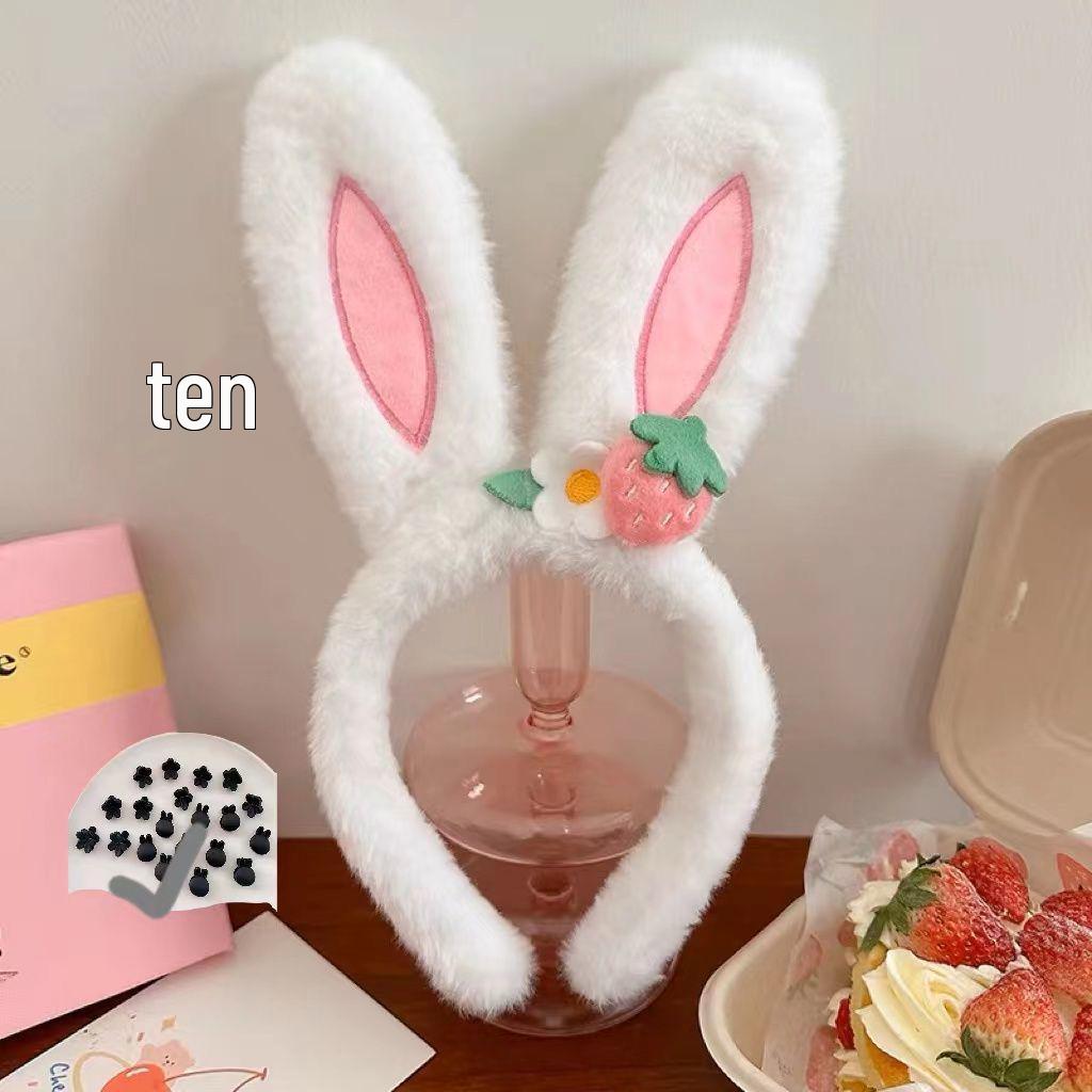 

Очаровательная плюшевая повязка на голову с кроличьими ушками-сердечками для умывания лица - Милый мультяшный аксессуар для волос