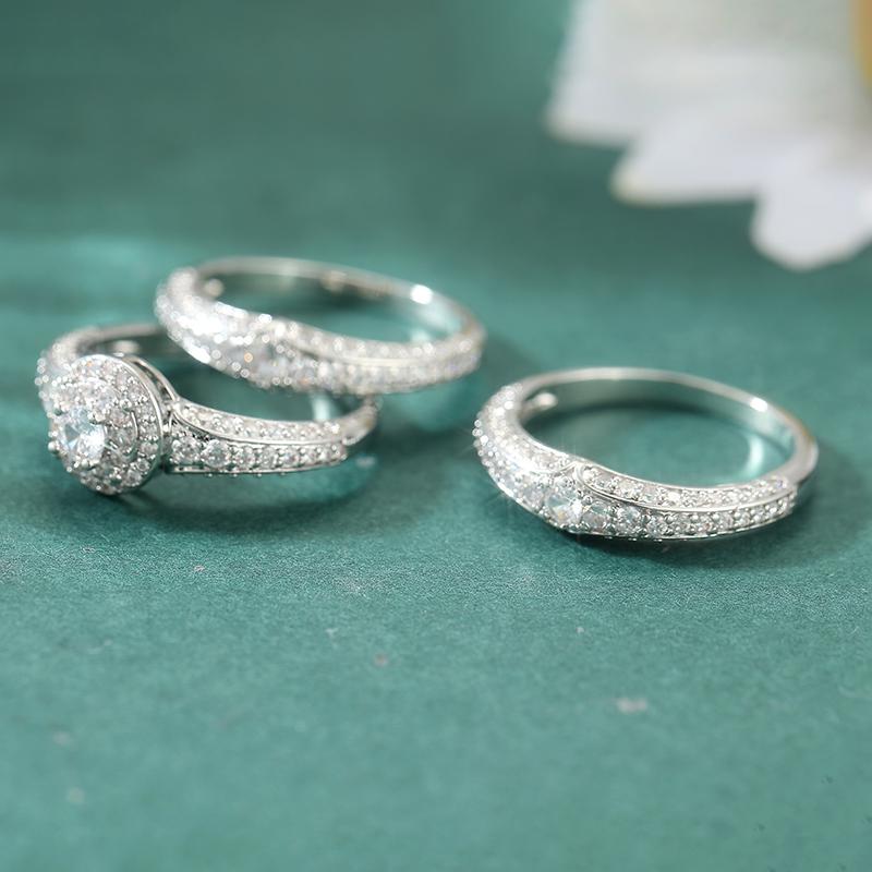 s/set Luxury Unique Design Synthetic Zirconia Silvery Rings for Women Fashion Elegant Wedding Anniversary Jewelry Accessories