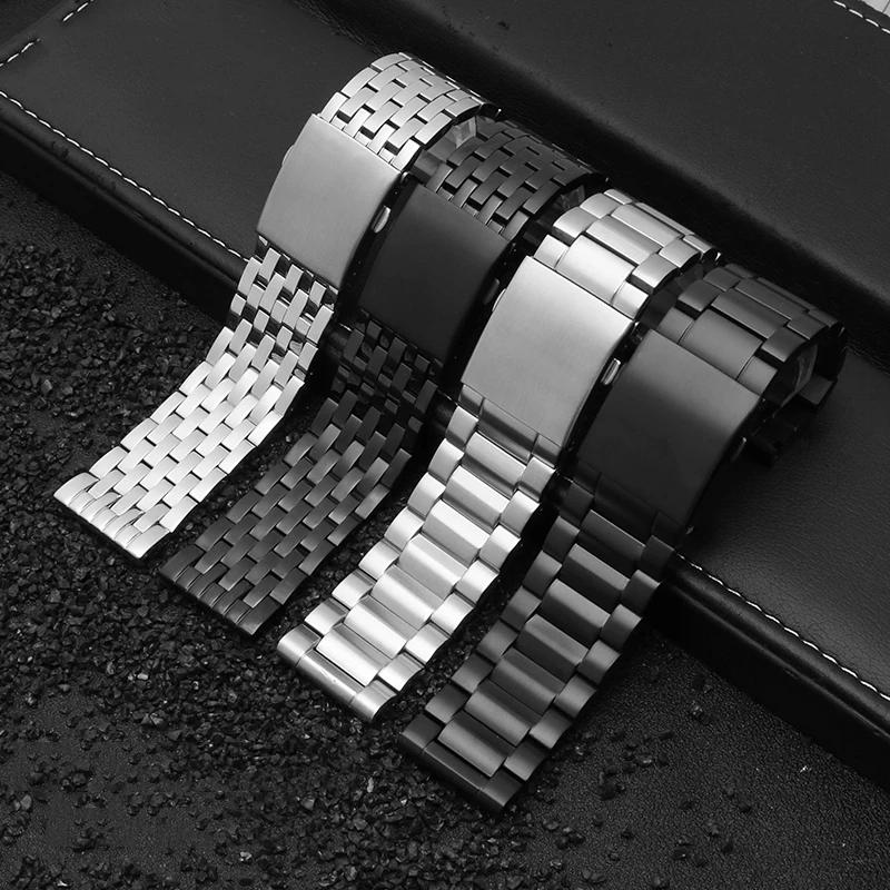 Watchbands Silver 24mm 28mm 30mm Band Width High Quality Stainless Steel  Wrist Watch Band Strap Bracelet Mens Promotion