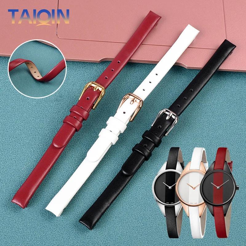 For CK Genuine Leather Women's Strap Rebel Rebel Series K8P 231 K8P 236/237 Red Black White leather watch strap 8mm