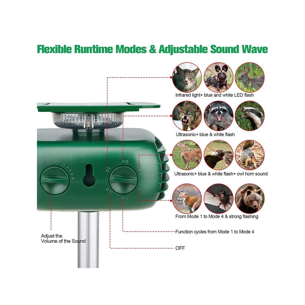 Répulsif à animaux solaire, lumière stroboscopique à 360 degrés, répulsif à oiseaux, répulsif à rats à ultrasons (vert)