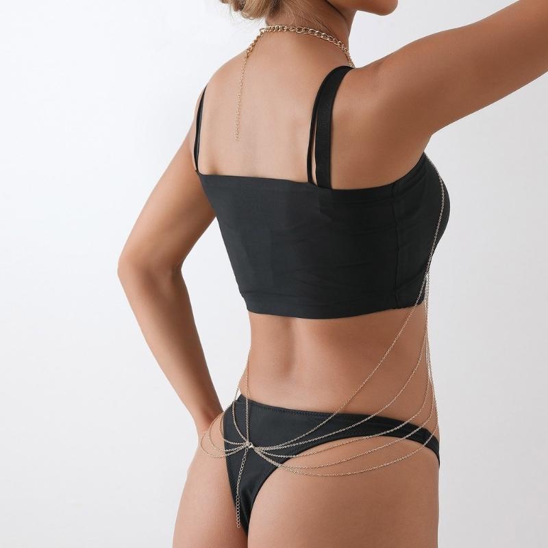 Layered Tassels Crossed Body Jewelry Gold Chest Chain For Women Music Festivals Nightclub Outings Bikini Accessories