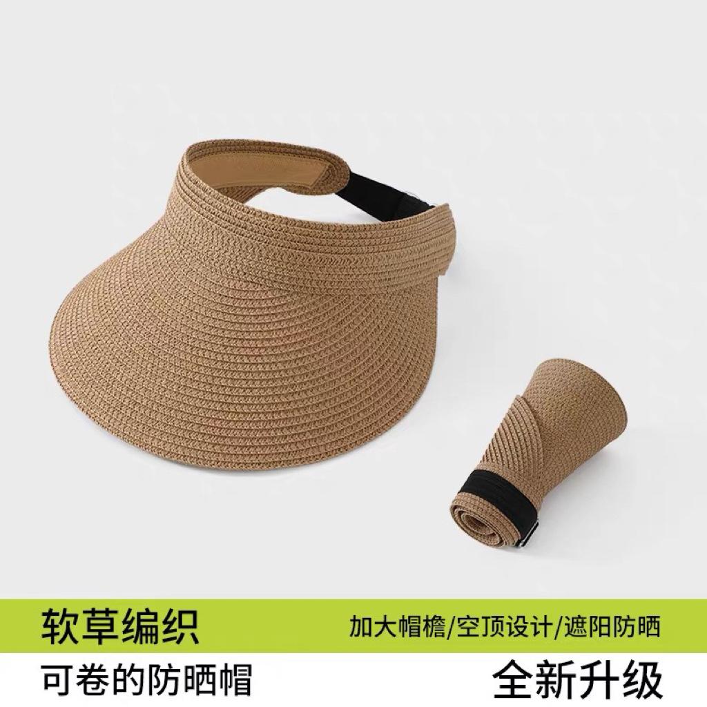 New French Flat-top Straw Hat Women's Big Head Circumference Seaside Beach Top Hat Woven Sun Hat Summer