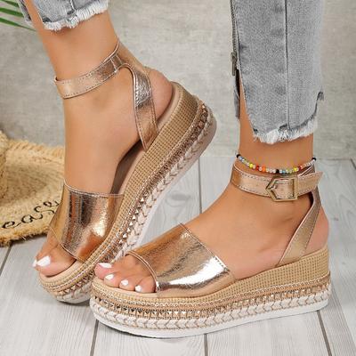 Summer Women Fish Mouth Sandals Thick Platform Wedge Heel Fashion Shiny