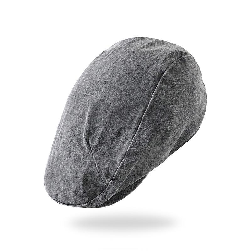 

Solid-colour British-style creased beret: unisex retro, artsy, washed and distressed baseball cap adult 58cm темно-серого