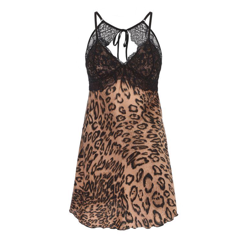 

Lady like Woman Love Leopard Print Sexy Leopard Print Ice Silk Strap Night Dress Sexy Open Back Pajamas Women s Nightgown with Chest Pad Pure Desire Leopard print 170 (XL)