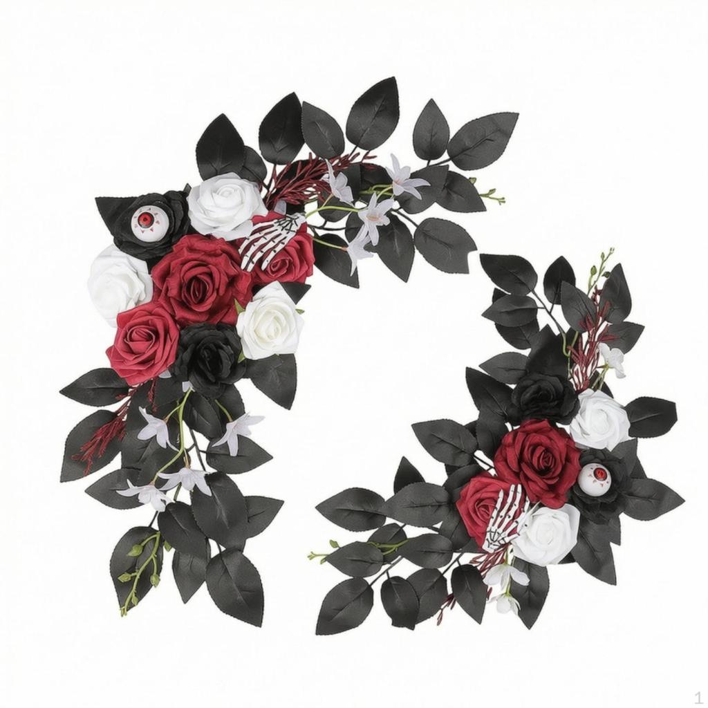 2 Pieces Artificial Flower Swag with Skeleton Hand Creepy Halloween Floral Decoration Eyeball
