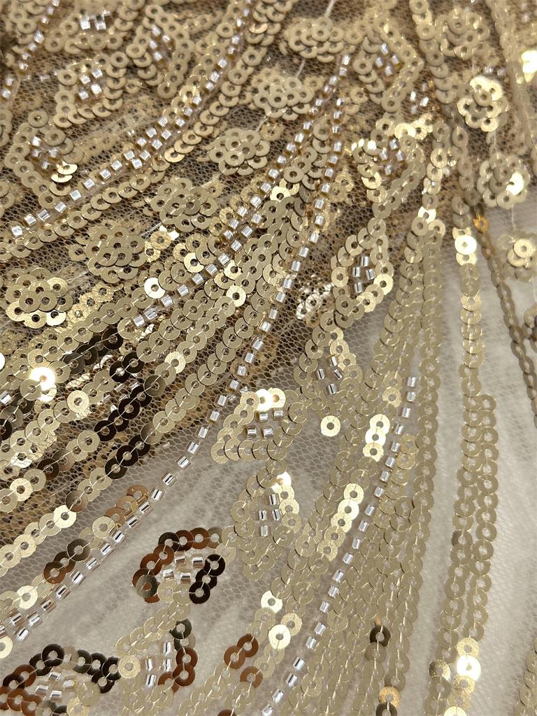 Elegant French Embroidery Green Beaded Net Lace Fabric 2025 African Nigerian Tulle Mesh with Sequins Fabric for Wedding Dress