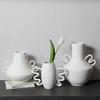 White Ceramic Vase Wave-shaped Handle Abstract Pot Flower Vase Flowerpot White Porcelain Vases Home Decoration Accessories