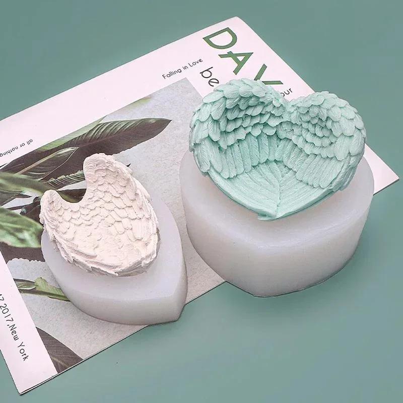 Angel Love Wings Silicone Mold Car Diffuser Stone Office Storage Epoxy Ornaments Key Candle Holder Mold Candle Making Supplies
