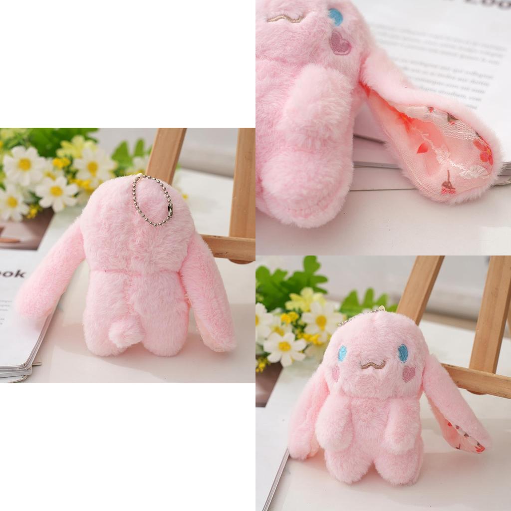 Cute 12cm Plush Bunny Keychain Realistic Rabbit Doll For Bags And Keys In Pink And White