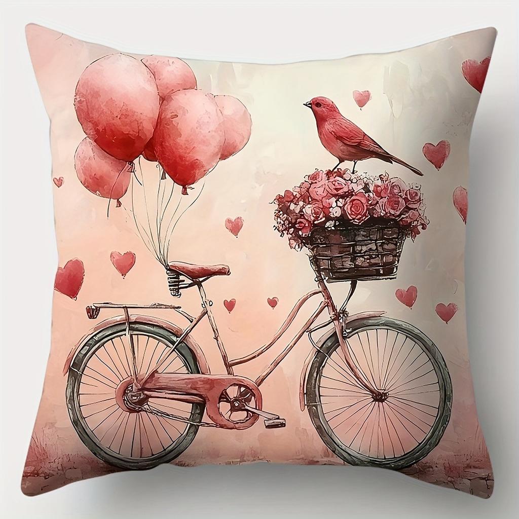 Adorable Bird with Heart - Shaped Balloon PillowcaseLiving Room Sofa Cushion Cover, Soft and Comfortable, Room Decoration