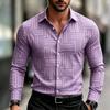 Men's Casual Geometric Lines with Digital Printing, Men's Long Sleeved Shirt, Fitted Version, Lapel Shirt, Trendy and Creative