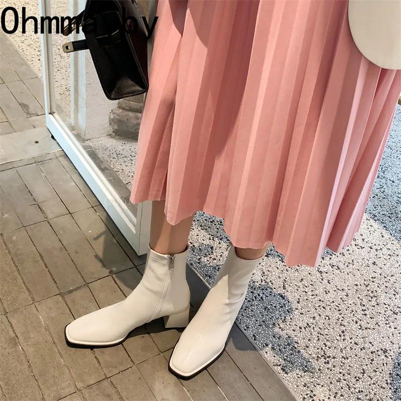 Fashion High Quality Soft PU Leather Women Ankle Boots Square Toe Square Heel Short Boots 2025 Autumn Winter Women Shoes Chelsea Boots