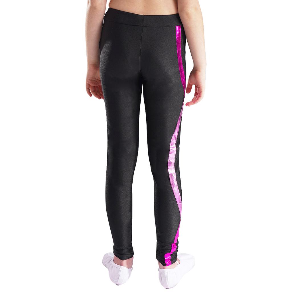 Mädchen Gymnastik Tanz Set Langarm Rundhalsausschnitt Metallic Patchwork Glänzender Strass Turnanzug Leggings Stirnband