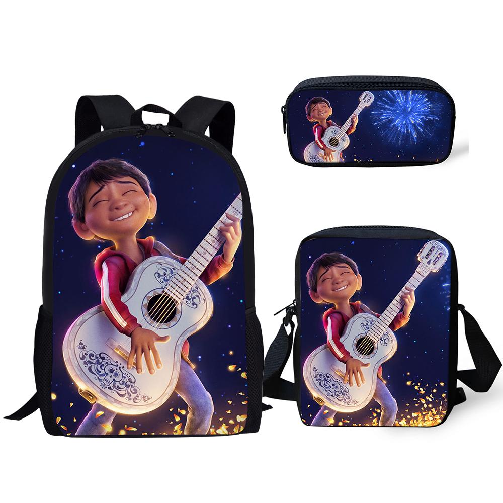 Popular COCO Music Skull Pattern 3D Print 3pcs/Set pupil School Bags Laptop Daypack Backpack Inclined shoulder bag Pencil Case