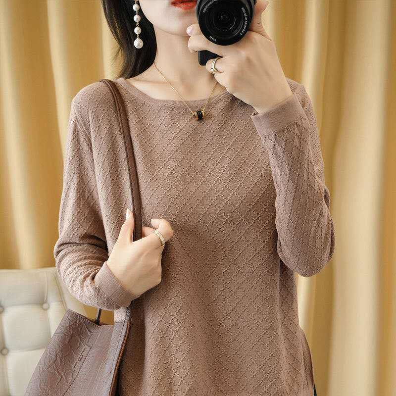 Aushöhlen Einfarbiger Pullover Koreanische Version Locker Langärmeliges Oberteil Damen Strickpullover