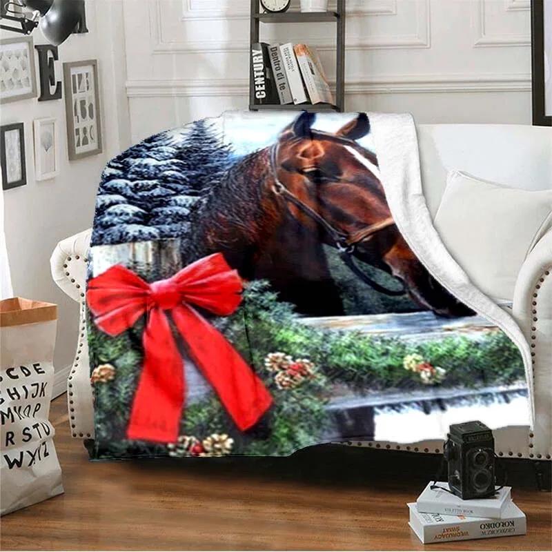 Horse Petal Flannel Throw Blanket Wild Animals Blanket Super Soft Warm Lightweight for Living Room Travel Sofa Couch Bed Blanket