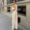1116 summer new ramie short vest trousers two-piece set European and American street casual khaki suit women's clothing