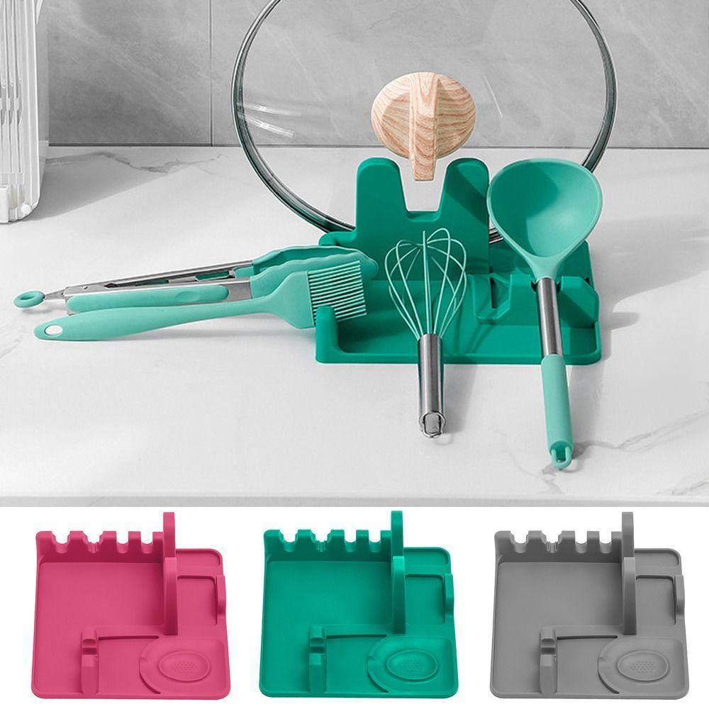 

Heat Resistant Pot Lid Rack Silicone Spatula Ladle Shelf Multifunctional Pot Lid Organizer Kitchen