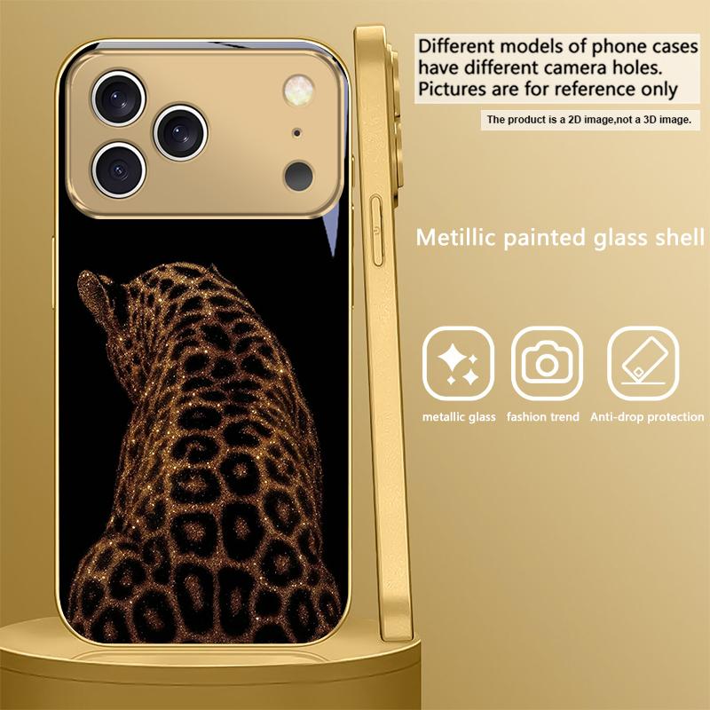 

Черный фон с леопардовым принтом Для IPhone 17 Pro Max 16 17 Pro 15 Pro 14 13 Plus 12 Mini 11 Pro Max XR 16E 17 Air Золотой стеклянный чехол для телефона iPhone Air