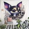 Chihuahua and Ornate Skull Artwork Pattern Wall Hanging Tapestry Decorative Tapestry Home Decor for Bedroom and Living Room