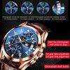 OLEVS Mens Watch Business Leather Quartz Date Luminous Waterproof Men Fashion Analog Wristwatch Stylish Blue Dial Cool Casual Arabic Numbers Easy Read