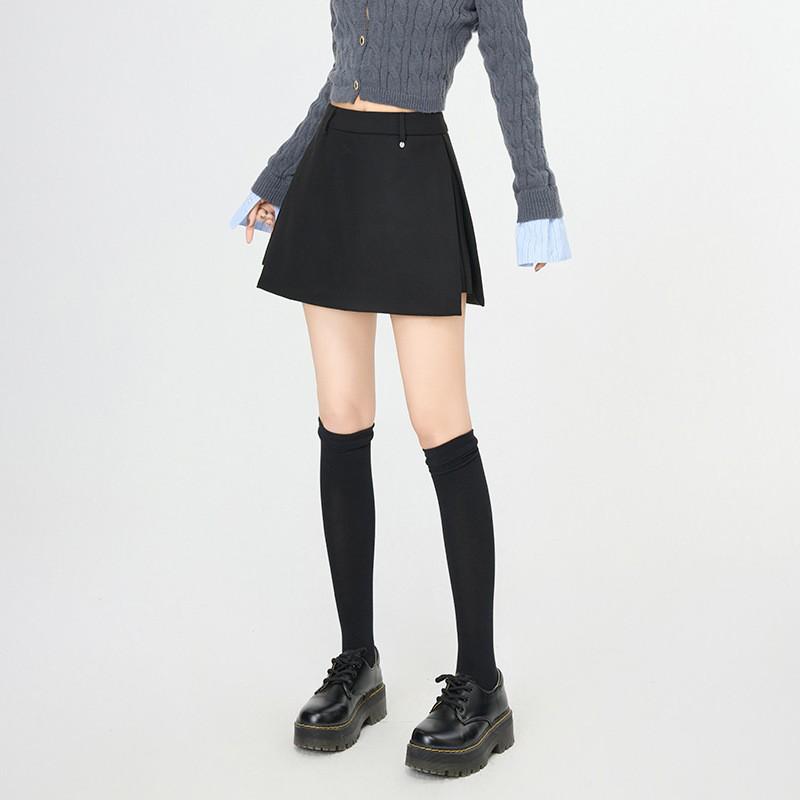 Women's High Waist Gray Wool Blend Skirt Shorts - Autumn/Winter A-line Slit Design, Slimming Hip-Hugging Fit.