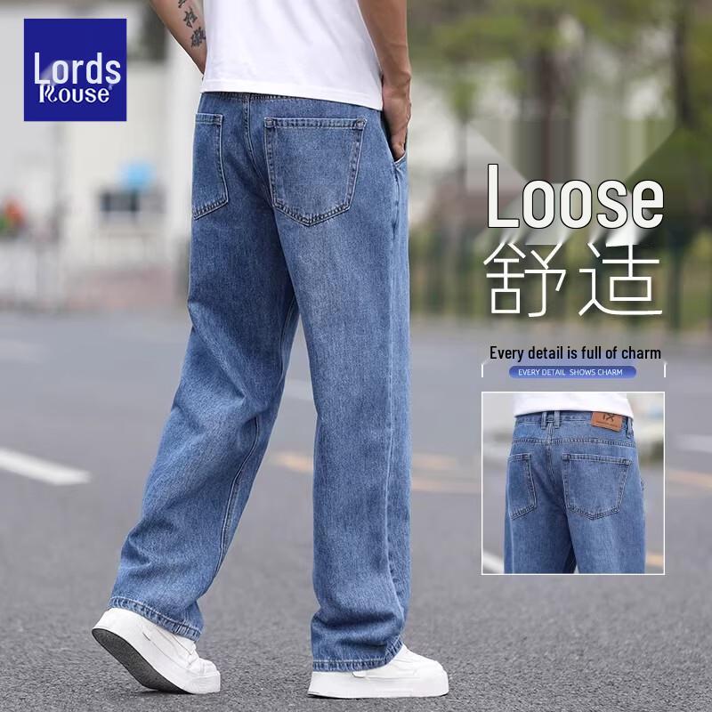 LUOZI Men's Summer Loose Straight Leg Denim Jeans