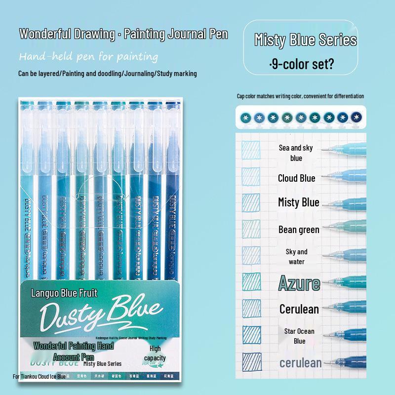 Blue Fruit Large Capacity Journal & Pen Set: Includes Highlighter, Drawing Pen, Gel Pen, Colored Single-Tip Pen.