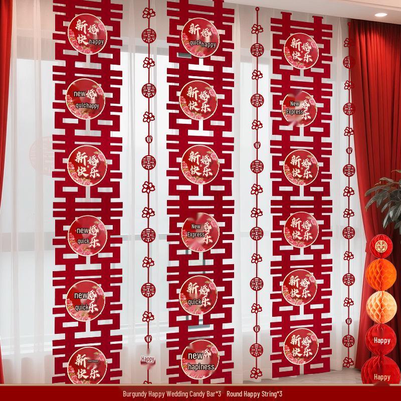Double Happiness Wedding Room Curtain Decoration for Groom and Bride