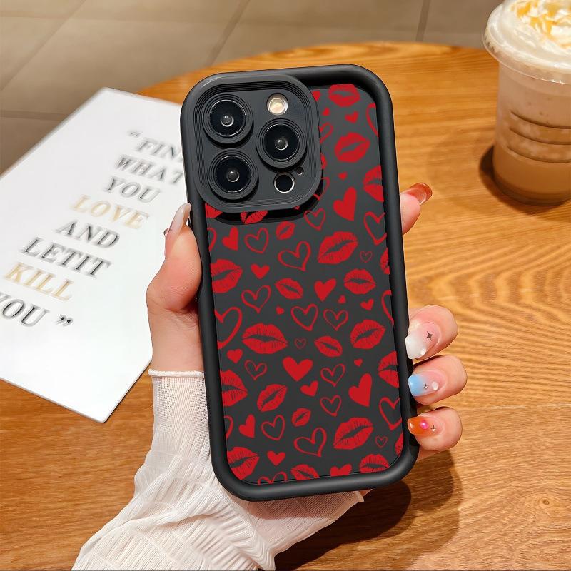 Red love lip print applies to Apple 17promax mobile phone case iPhone17/16/15 airbag 14 anti-drop 13