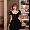 French Black Short-sleeved Dress Children's Summer High-end Temperament Princess Tutu Skirt Waist Small Skirt