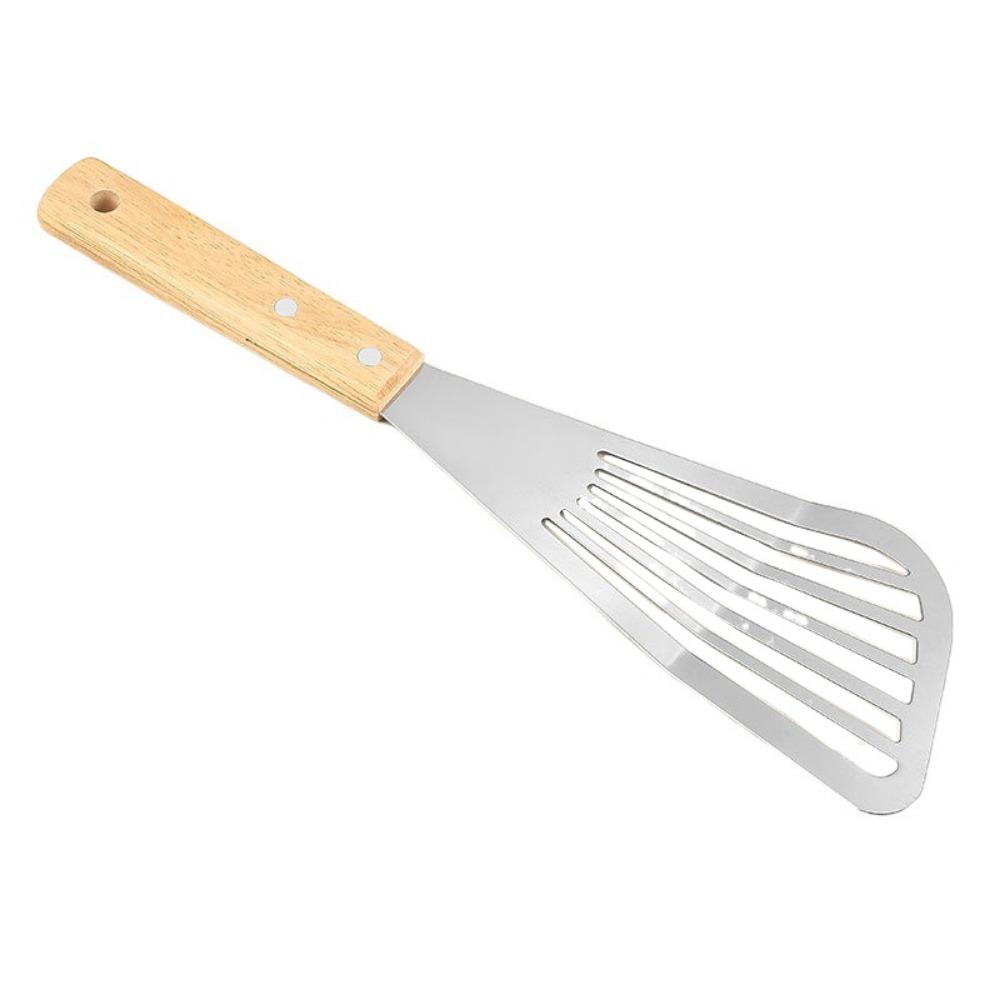 Wooden Handle Fish Frying Shovel Stainless Steel Flipping Frying Spatulas Cooking