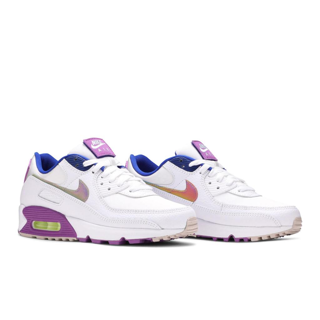 Nike Womens Air Max 90 SE 'Easter' (women's sizes) White / Multi Color / Purple Nebula Running Shoes CJ0623 100
