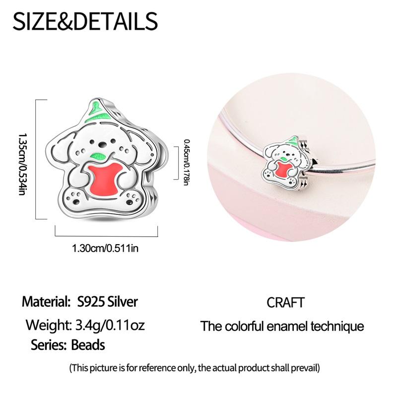 925  Silver Christmas Puppy Cat Charms Sleigh Happy New Year Bead Pendant Fit Original Bracelet Necklace Jewelry Gift
