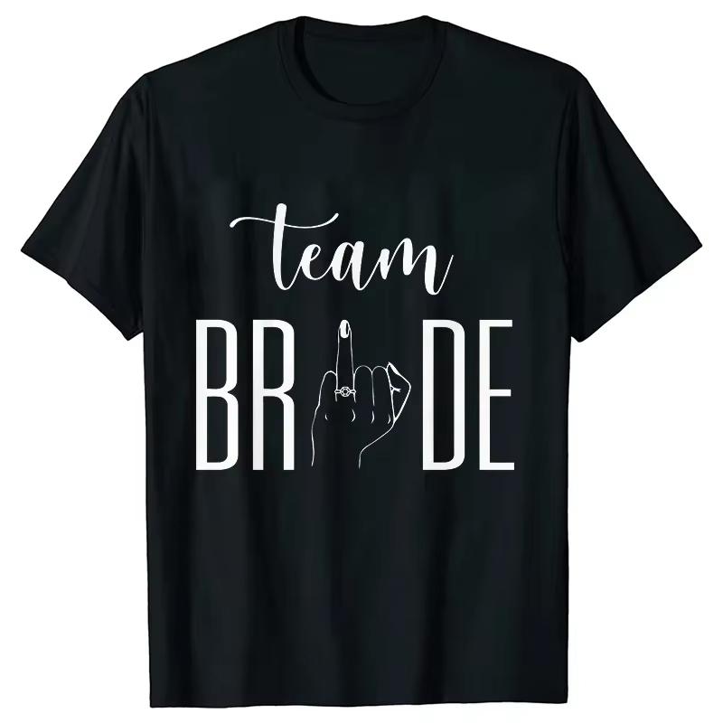 Unisex Tshirt Team Bride Graphic Tee Crew Neck Short Sleeve Ring Hand Letter Print Bachelorette Wedding Party Casual Top
