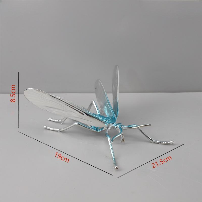 Metal Handicraft Artificial Animal Sculpture Silvery Insect Dragonfly Unicorn Beetle Figurines Home Decoration Accessories