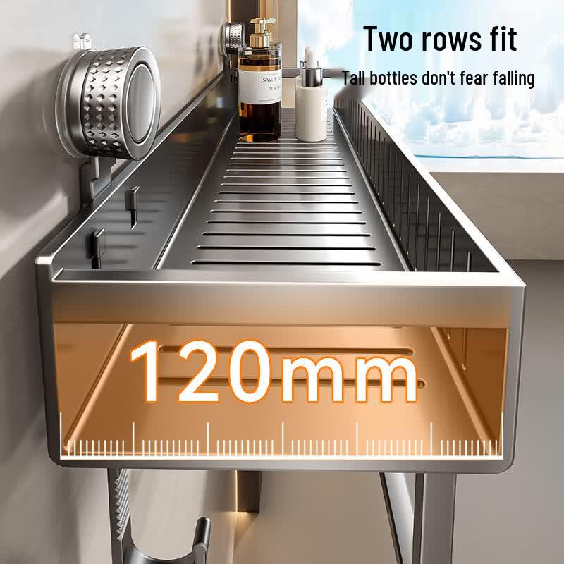 No-Drill Suction Cup Bathroom Shelf with Hooks